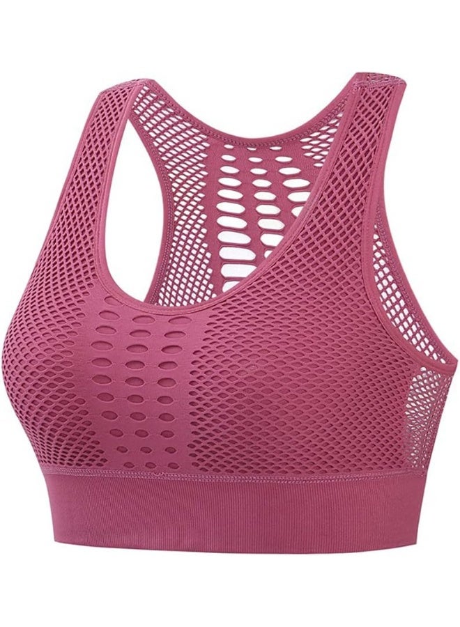 Rubik Sports Bra for Women, Removable Padded Seamless Sports Bra Hollow High Impact Support for Yoga Gym Workout Fitness (Wine Red, Medium) - Image 1
