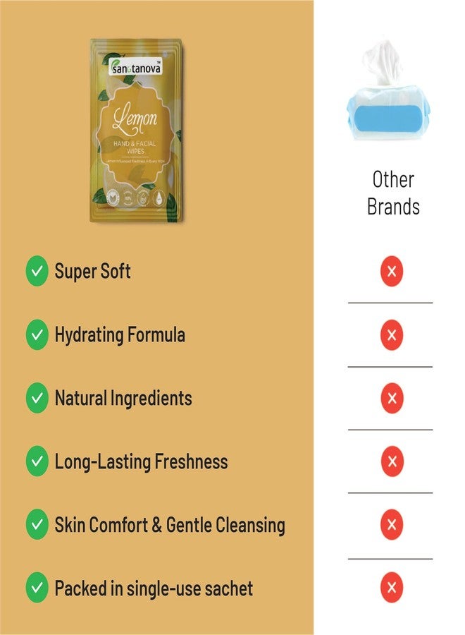 SANCTANOVA Lemon Refreshing Wet Wipes for Face & Hand - Individually Wrapped | Soft Facial Wipes for Men & Women | Wet Wipes for Face Cleaning & Daily Use | Wipes (50 Count) - Image 4