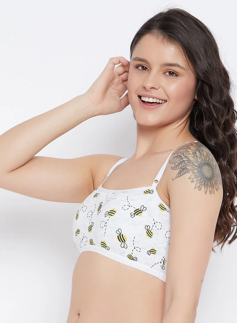 كلوفيا Clovia Padded Non-Wired Full Cup Bee Print Teenage T-shirt Bra in Light Grey - Cotton