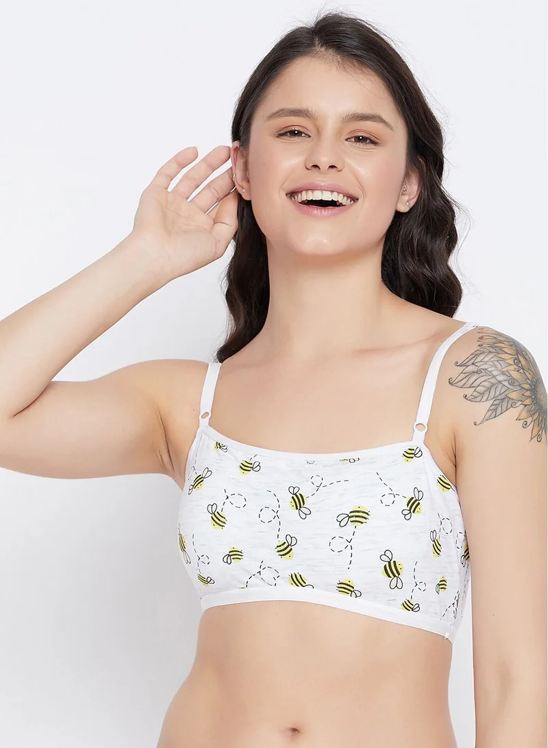 كلوفيا Clovia Padded Non-Wired Full Cup Bee Print Teenage T-shirt Bra in Light Grey - Cotton
