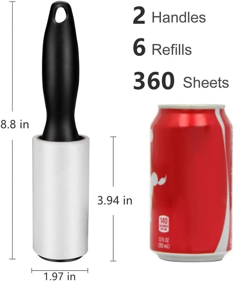 Lint Roller - 6 Refills 360 Sheets - Super Sticky Pet Hair Remover Kit - Carpet - Car Seats - Long&Lasting Durable - Lint Brush Dog Hair Roller - Lint Remover for Clothes - Furniture (Gree - Image 2