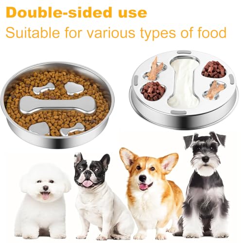 Dyienocs Stainless Steel Slow Feeder Dog Bowls,2 Pcs Slow Food Bowl for Dog & Cat - 2 Cups Capacity,Bone-Shaped Design Pet Food Holder,Metal Non-Slip Lick Plate,Puzzle Maze Dish for Small & Medium Sized Breeds - Image 3