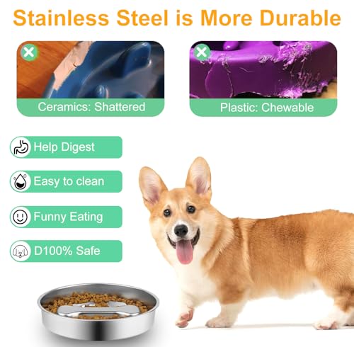 Dyienocs Stainless Steel Slow Feeder Dog Bowls,2 Pcs Slow Food Bowl for Dog & Cat - 2 Cups Capacity,Bone-Shaped Design Pet Food Holder,Metal Non-Slip Lick Plate,Puzzle Maze Dish for Small & Medium Sized Breeds - Image 5