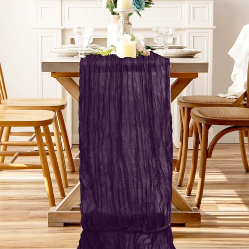 PATYDEST Purple Cheesecloth Table Runner 10FT Cheesecloth Runners for Tables Rustic Gauze Table Runner Cheese Cloth Fabric Wedding Gauze Table Runners Boho Halloween Table Decor for Bridal Shower - Image 2