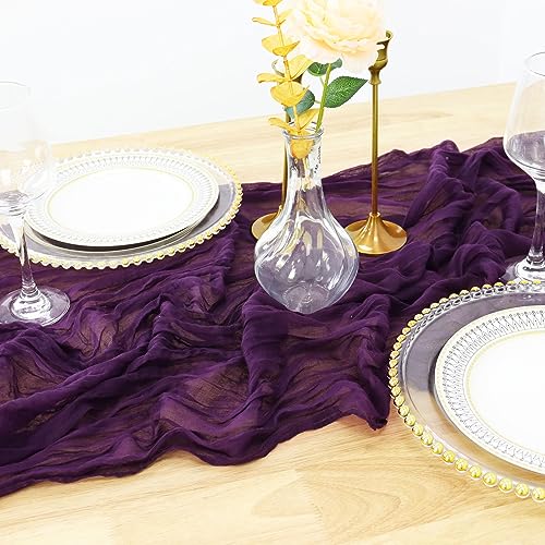 PATYDEST Purple Cheesecloth Table Runner 10FT Cheesecloth Runners for Tables Rustic Gauze Table Runner Cheese Cloth Fabric Wedding Gauze Table Runners Boho Halloween Table Decor for Bridal Shower - Image 1