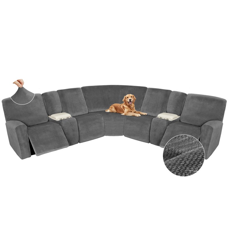 Arfntevss Sectional Recliner Couch Covers Velvet Washable Corner Sectional Sofa Cover for Reclining Couch Stretch Soft Thick L Shape Recliner Slipcover Set 5 Seat with 2 Console Cover Middle Gray - Image 2