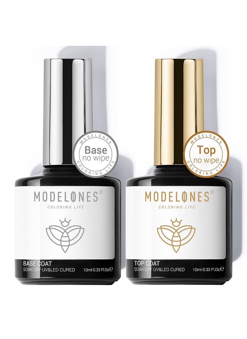 modelones - modelones Gel Top Coat and Base Coat, 2 Pcs No Wipe Clear Base and Top Coat Set for Gel Nail Polish Soak Off Long Lasting Upgraded Shiny DIY Manicure Gift for Women 10 ml - Image 1
