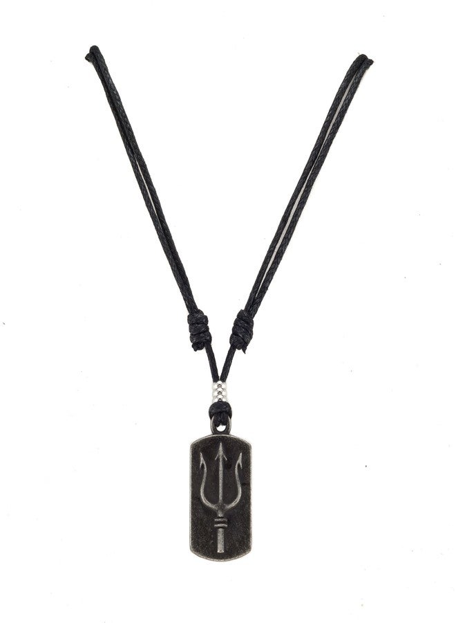 BlueRica Trident Dog Tag on Adjustable Black Cord Necklace - Image 1