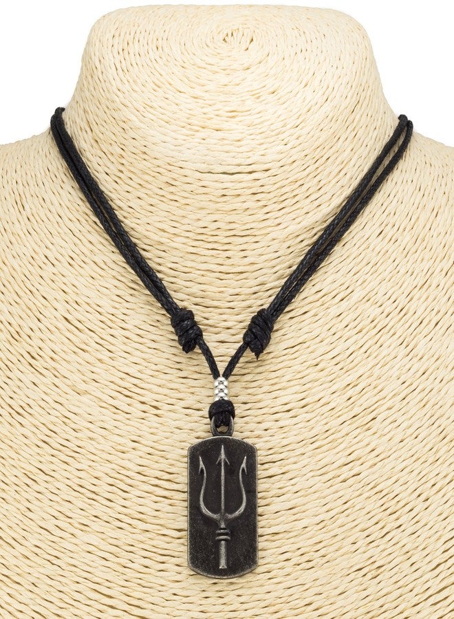 BlueRica Trident Dog Tag on Adjustable Black Cord Necklace - Image 2