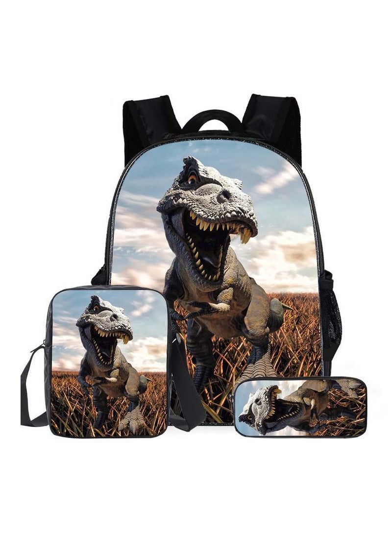 JURASSIC WORLD New Jurassic Park Dinosaur Three piece Set with Large Capacity Backpack, Student School Bag, Lunch Bag, Pen Bag  - Image 1