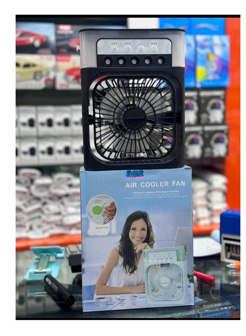 مروحة مكيف هواء صغيرة محمولة، مروحة تبريد سريعة لرذاذ سطح المكتب مع ضوء LED، وظيفة توقيت مبرد الهواء التبخيري متعددة الوظائف / وظيفة توقيت المرطب لمكتب الغرفة (أسود) - Image 1