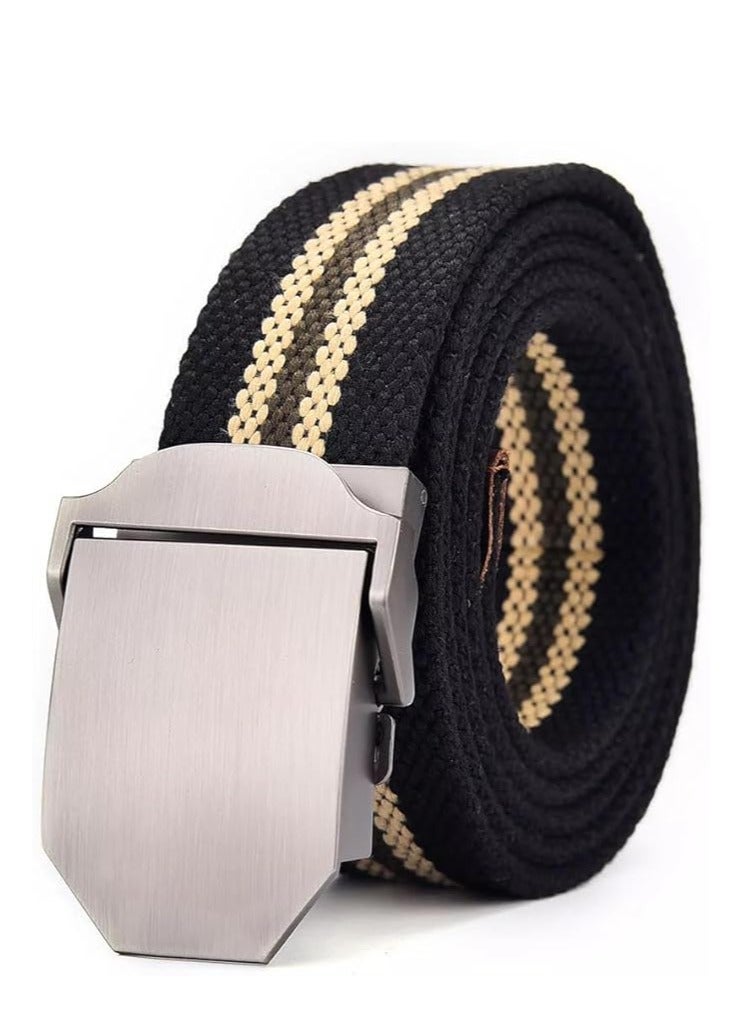 Tango Men's Canvas Webbing Belt - Military Style - Tactical Belt with Metal Buckle - Adjustable Strap to Make Comfortable Fit. (Stripe Black) - Image 1