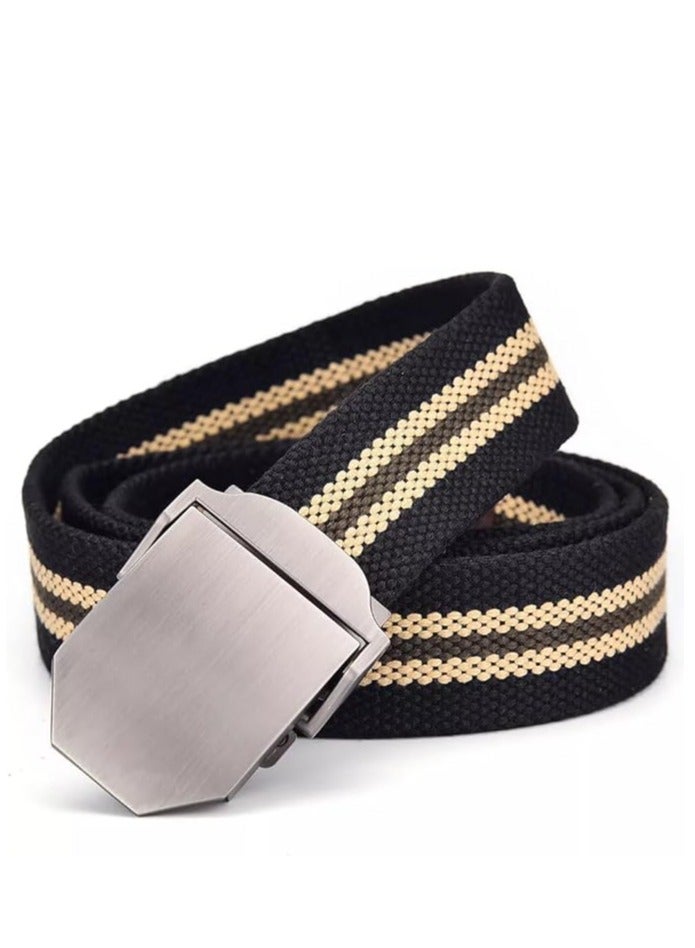 Tango Men's Canvas Webbing Belt - Military Style - Tactical Belt with Metal Buckle - Adjustable Strap to Make Comfortable Fit. (Stripe Black) - Image 2