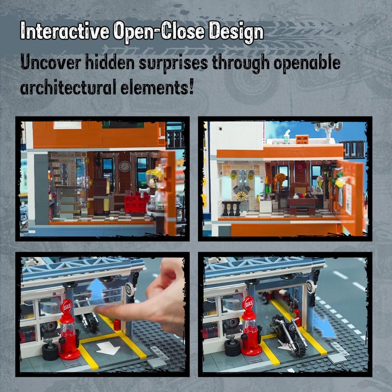 PANTASY Retro Motorcycle Diner & Bar Building Set - Modular Street Corner Architecture Kit with Interactive Doors, Openable Walls, 4 Motorcycles & 5 Exclusive Minifigures for Display & Play - Image 5