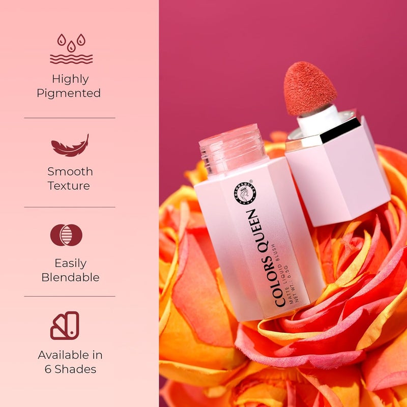 COLORS QUEEN Colors Queen Matte Liquid Blush  Highly Pigmented Liquid Blush  Smooth Texture  Long Lasting  Lightweight Blusher for Face Eye  Lips with Sponge Tip Applicator 02  Love 65g - Image 2