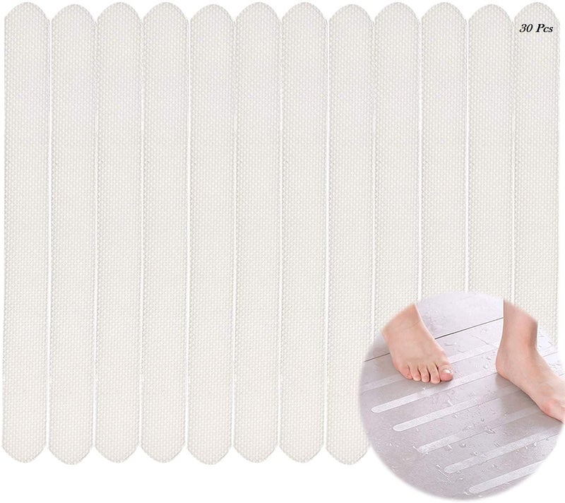 FLOXIT NonSlip Transparent Shower Strips Treads Transparent Tubs Mat for Bathroom Shower Strips Appliques Adhesive for Boat Pool Stairs Steps Pack of 30 - Image 1