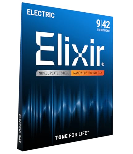 ELIXIR أوتار إليكسير، أوتار جيتار كهربائي، فولاذ مطلي بالنيكل مع طلاء NANOWEB، نغمة ساطعة تدوم طويلاً مع شعور مريح، مجموعة 6 أوتار، خفيفة جداً 9-42 - Image 1