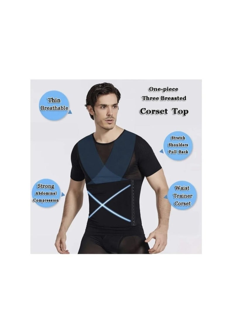 Men's Compression Vest For Concealing Gynecomastia, Bosture Support Vest To Tighten And Shape The Abdomen And Chest, Black, Size - Image 3
