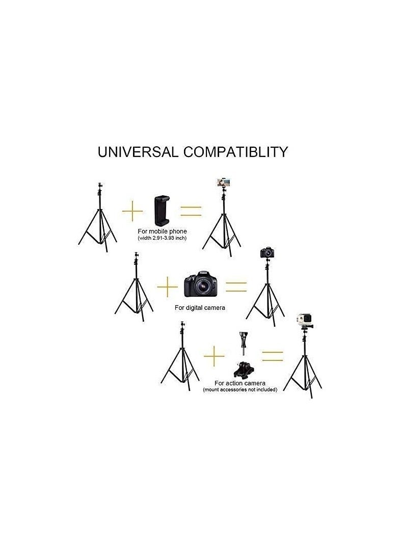 1.8m Portable Tripod Stand – Foldable Light Stand with Phone Holder and Mount for Flash, Umbrella, and Studio Lighting (Black) - Image 2