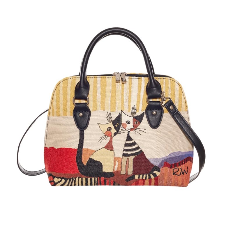 Signare Tapestry Hand Shoulder Bag Cross Body Purses Handbag Satchel Bag for Women In Rosina Cat Cappia Design (CONV-RWC-COPPIA) - Image 1