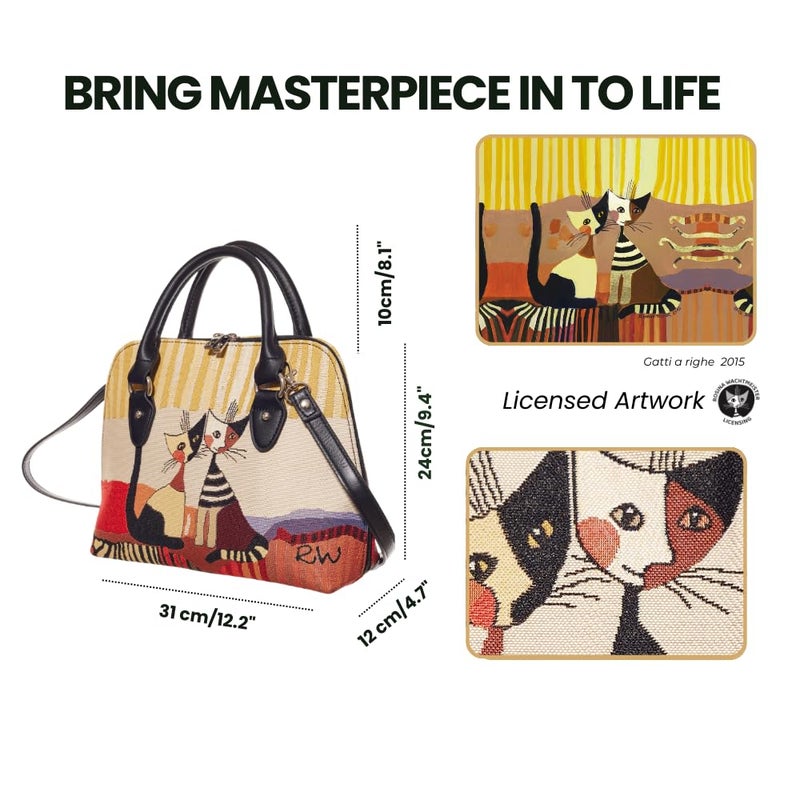 Signare Tapestry Hand Shoulder Bag Cross Body Purses Handbag Satchel Bag for Women In Rosina Cat Cappia Design (CONV-RWC-COPPIA) - Image 5
