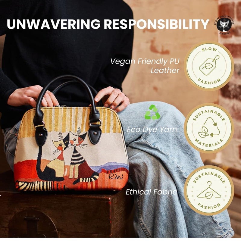 Signare Tapestry Hand Shoulder Bag Cross Body Purses Handbag Satchel Bag for Women In Rosina Cat Cappia Design (CONV-RWC-COPPIA) - Image 2