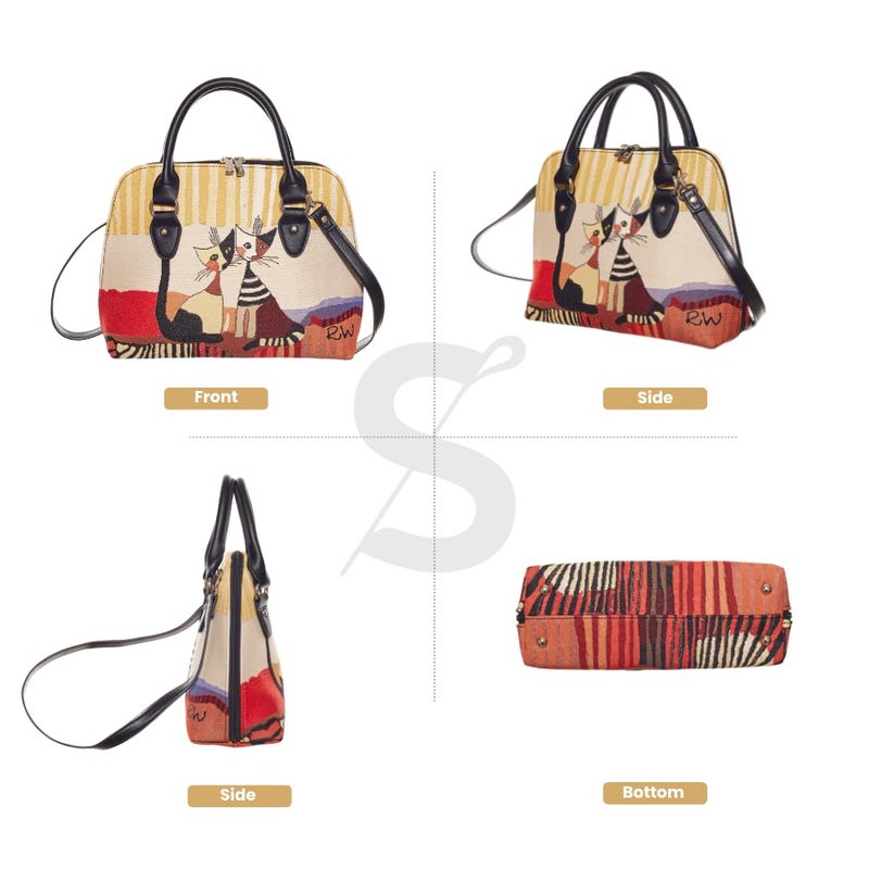Signare Tapestry Hand Shoulder Bag Cross Body Purses Handbag Satchel Bag for Women In Rosina Cat Cappia Design (CONV-RWC-COPPIA) - Image 4