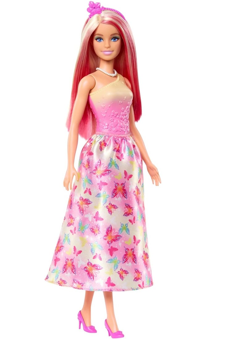 Barbie Barbie Royal Doll with Pink and Blonde Hair, Butterfly-Print Skirt and Accessories  - Image 1