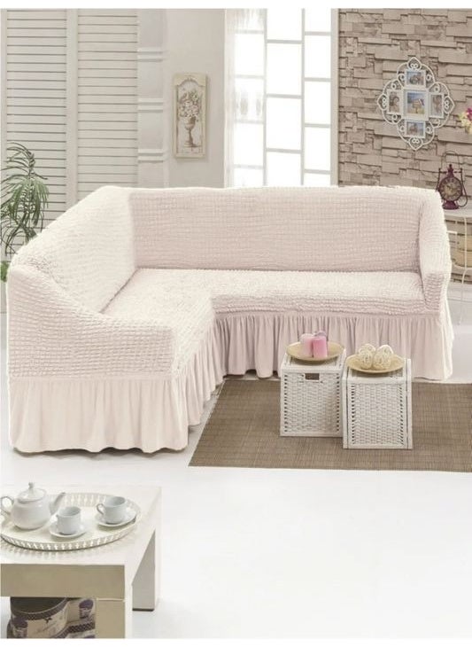 Heytgah - Bürümcük L Corner Sofa Cover, Elastic, Standard Bürümcük L Corner Natural - Image 1