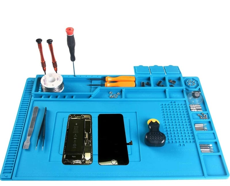 Breewell® Anti-Static Non-Slip Magnetic Silicone Repair Mat, Multi Work Station Soldering Mat (45 x 30 cm)| Blue - Image 2