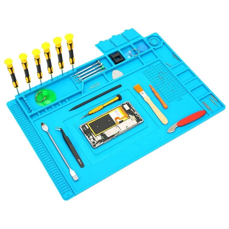 Breewell® Anti-Static Non-Slip Magnetic Silicone Repair Mat, Multi Work Station Soldering Mat (45 x 30 cm)| Blue - Image 1