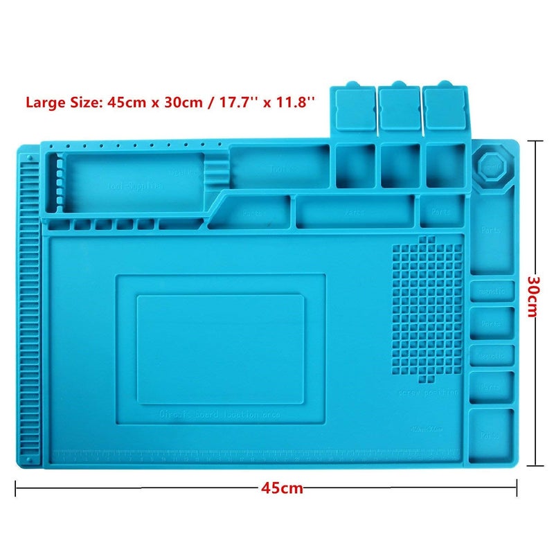Breewell® Anti-Static Non-Slip Magnetic Silicone Repair Mat, Multi Work Station Soldering Mat (45 x 30 cm)| Blue - Image 5