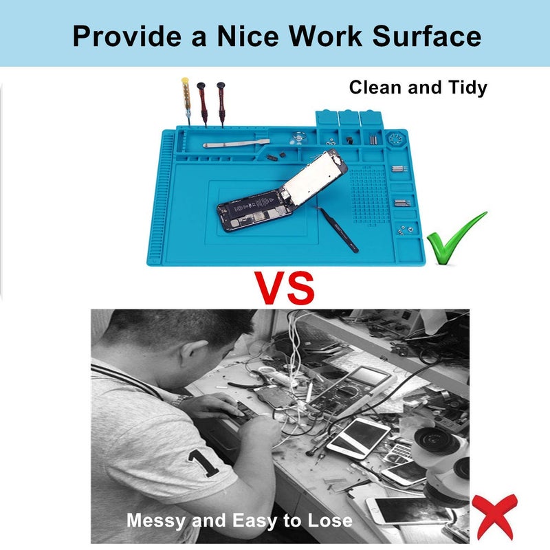 Breewell® Anti-Static Non-Slip Magnetic Silicone Repair Mat, Multi Work Station Soldering Mat (45 x 30 cm)| Blue - Image 4