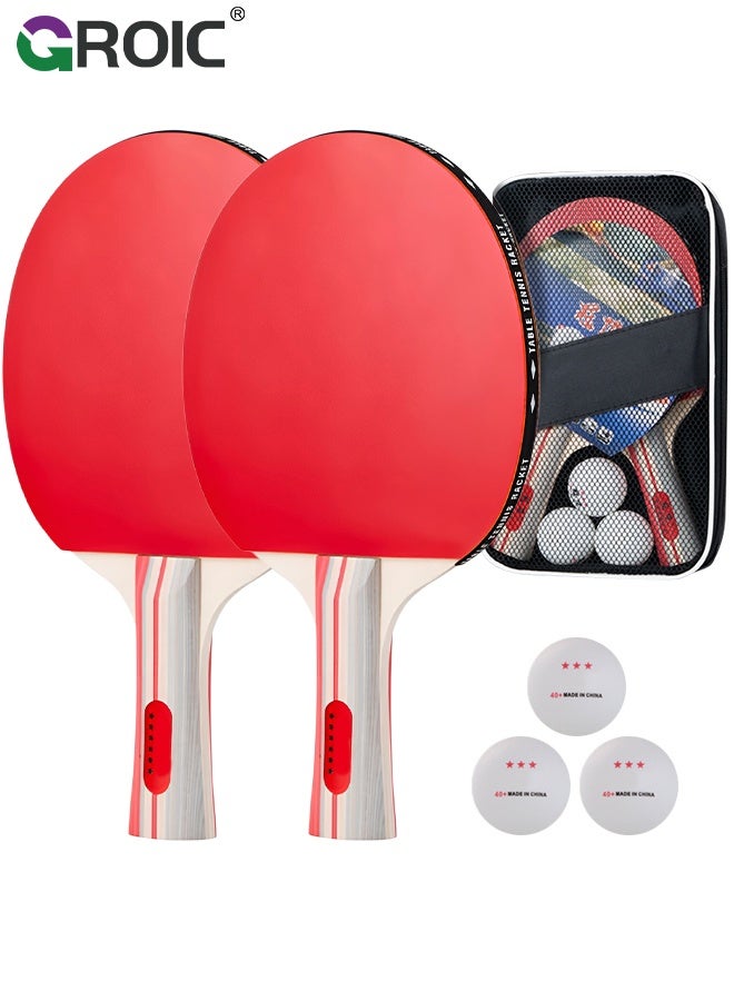 GROIC Table Tennis Racket Set – Includes 2-Pack Shakehand Ping Pong Paddles, 3 Balls, Storage Bag & Balls for Beginners, Training & Competition - Image 1