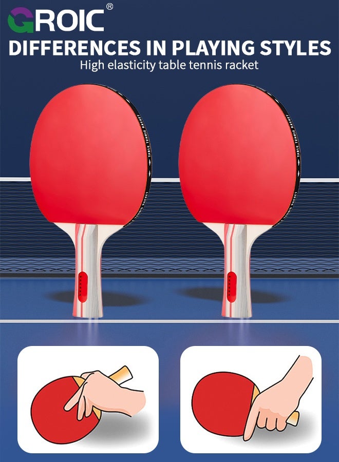 GROIC Table Tennis Racket Set – Includes 2-Pack Shakehand Ping Pong Paddles, 3 Balls, Storage Bag & Balls for Beginners, Training & Competition - Image 3