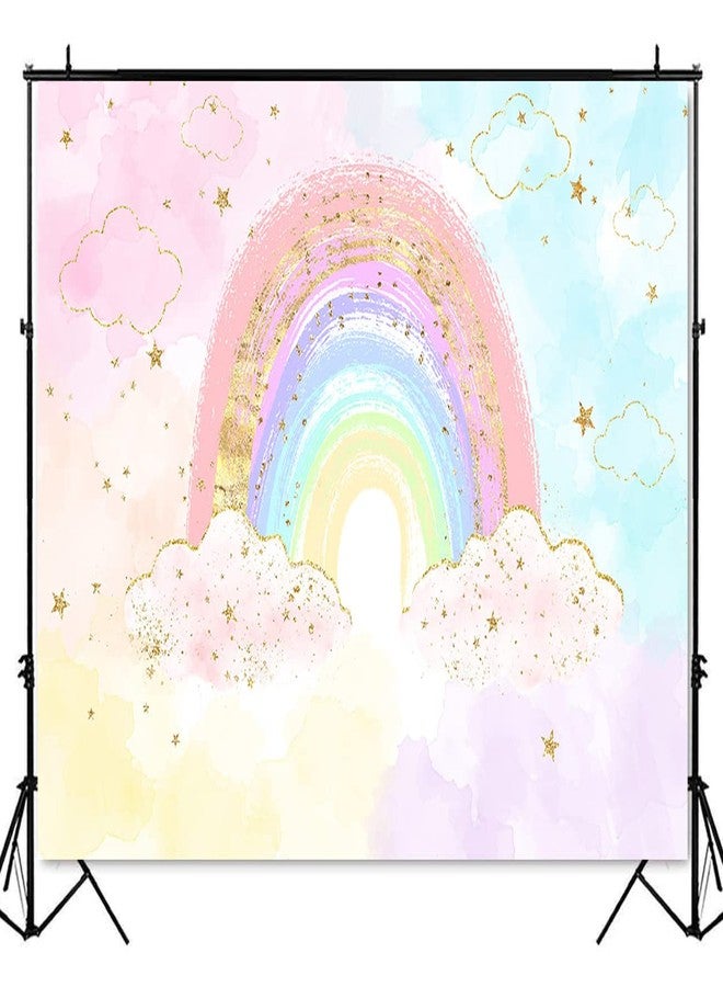 Mocsicka Rainbow Backdrop Colorful Rainbow Happy Birthday Party Decorations for Girl's Pastel Watercolor Birthday Cake Table Decor Party Supplies Photography Background (7x5ft (82x60 inch)) - Image 2