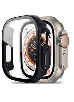 case compatible with apple watch ultra 49mm tempered glass screen protector, ultra-thin hard pc shockproof all-around bumper iwatch protective cover case for apple watch ultra 49mm-black