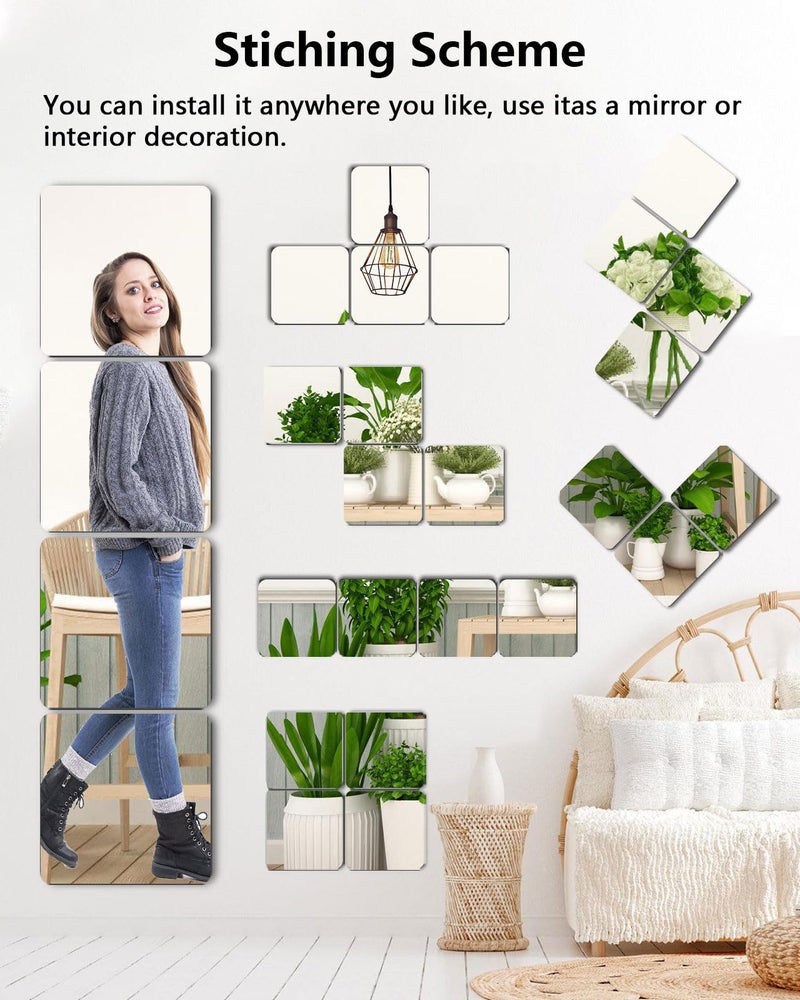 VXKZF Unbreakable Mirror Tiles, 4PCS 10â€x10â€ Peel And Stick on Mirror for Wall Mirrors Decorative, Toddlers for Kids Bedroom, Plastic Gym Frameless Door Small Adhesive Mirrors for Classroom Decor Stickers - Image 2