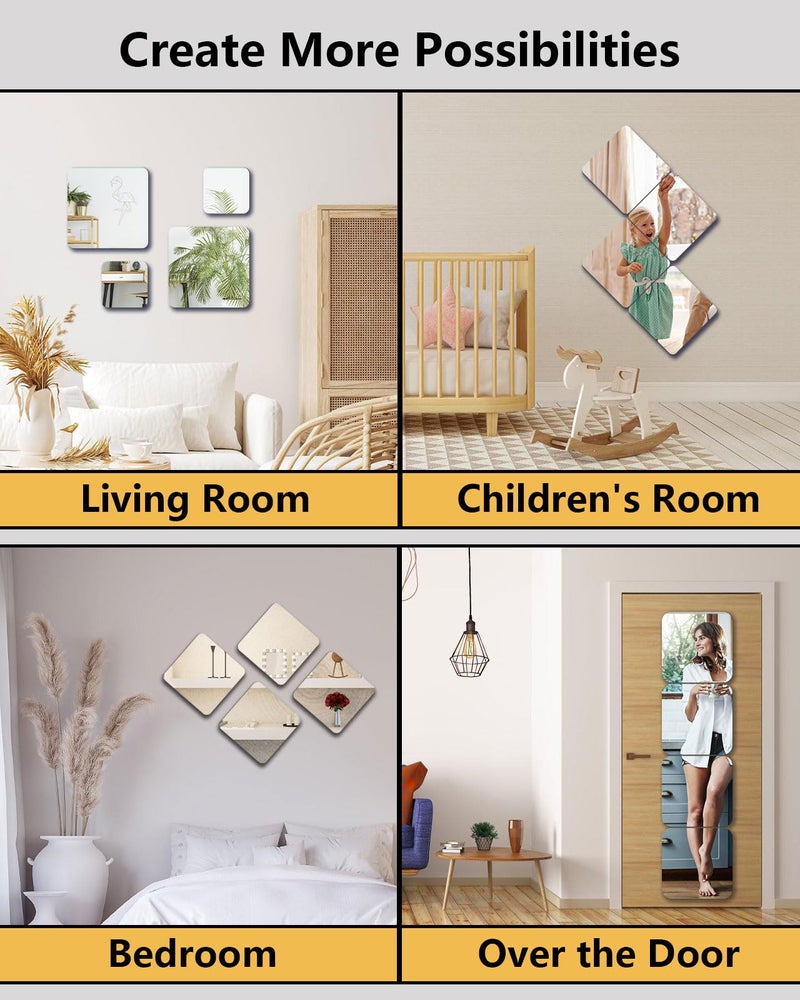 VXKZF Unbreakable Mirror Tiles, 4PCS 10â€x10â€ Peel And Stick on Mirror for Wall Mirrors Decorative, Toddlers for Kids Bedroom, Plastic Gym Frameless Door Small Adhesive Mirrors for Classroom Decor Stickers - Image 4