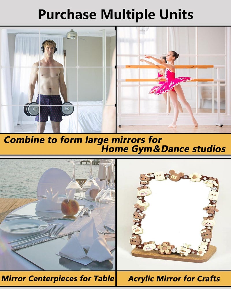 VXKZF Unbreakable Mirror Tiles, 4PCS 10â€x10â€ Peel And Stick on Mirror for Wall Mirrors Decorative, Toddlers for Kids Bedroom, Plastic Gym Frameless Door Small Adhesive Mirrors for Classroom Decor Stickers - Image 5