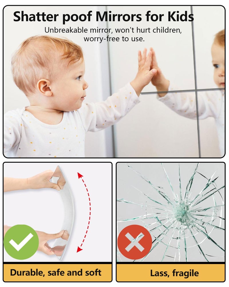 VXKZF Unbreakable Mirror Tiles, 4PCS 10â€x10â€ Peel And Stick on Mirror for Wall Mirrors Decorative, Toddlers for Kids Bedroom, Plastic Gym Frameless Door Small Adhesive Mirrors for Classroom Decor Stickers - Image 3