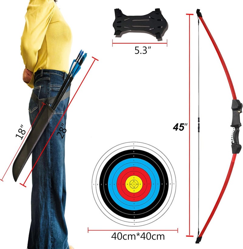 Mxessua 45" Youth Bow and Arrows Set for Kids 8-12 Teens Recurve Archery Beginner Gift Longbow Kit, Outdoor Hunting Play Gift, 9 Arrows, 4 Target Face for Backyard Game Age 12-14 14-16 - Image 5