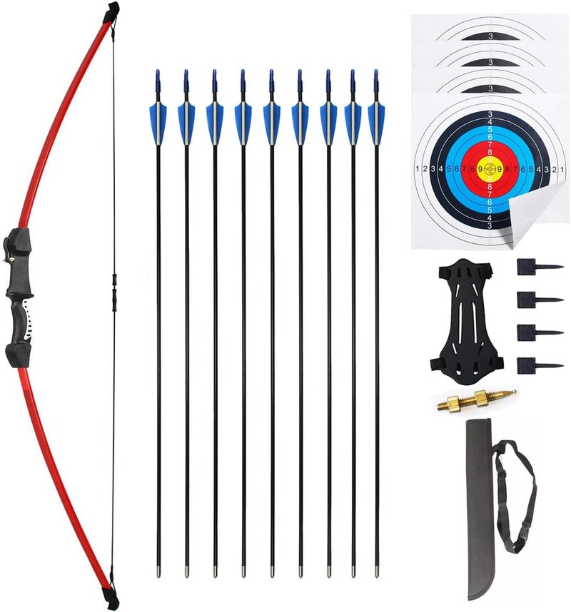 Mxessua 45" Youth Bow and Arrows Set for Kids 8-12 Teens Recurve Archery Beginner Gift Longbow Kit, Outdoor Hunting Play Gift, 9 Arrows, 4 Target Face for Backyard Game Age 12-14 14-16 - Image 1