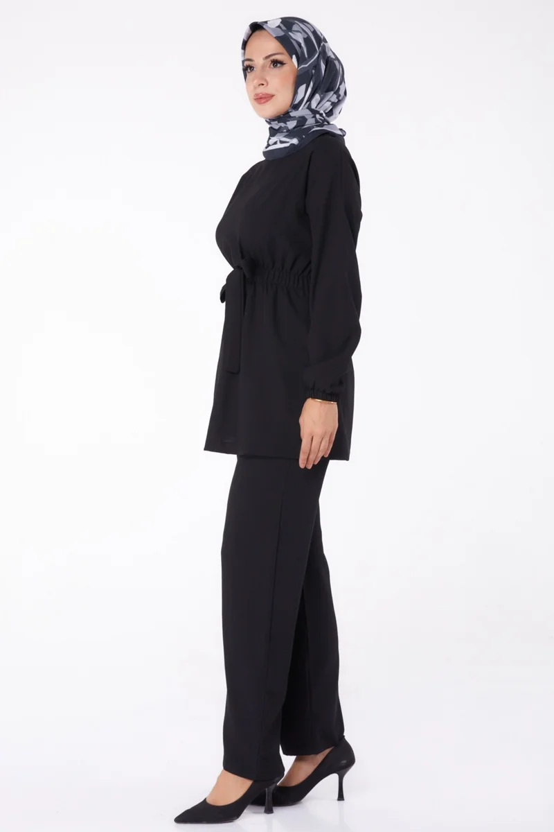 Tofisa Plain Crew Neck Women's Black Tunic Pants - 13058