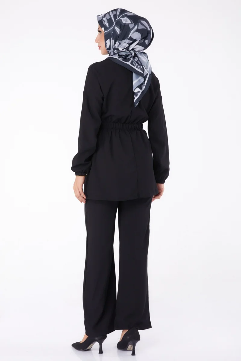 Tofisa Plain Crew Neck Women's Black Tunic Pants - 13058