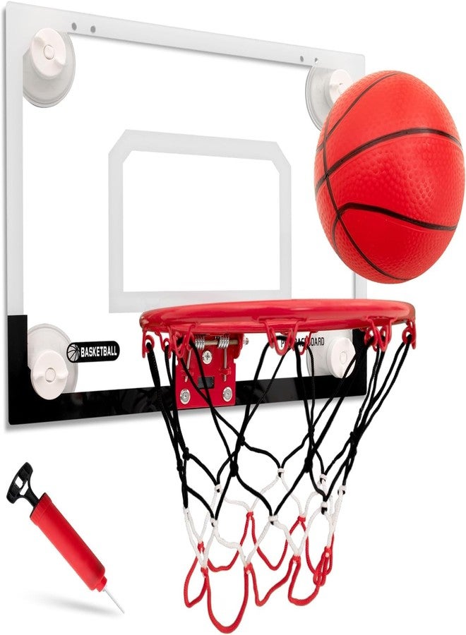 BOHEN Indoor Mini Basketball Hoops with Powerful Suction Cup, Stick to Windows, Wooden Doors, Smooth Walls - Basketball Backboard Toy Indoor Bedroom Office for Kids Teens Adults (Clear No Scorer) - Image 1