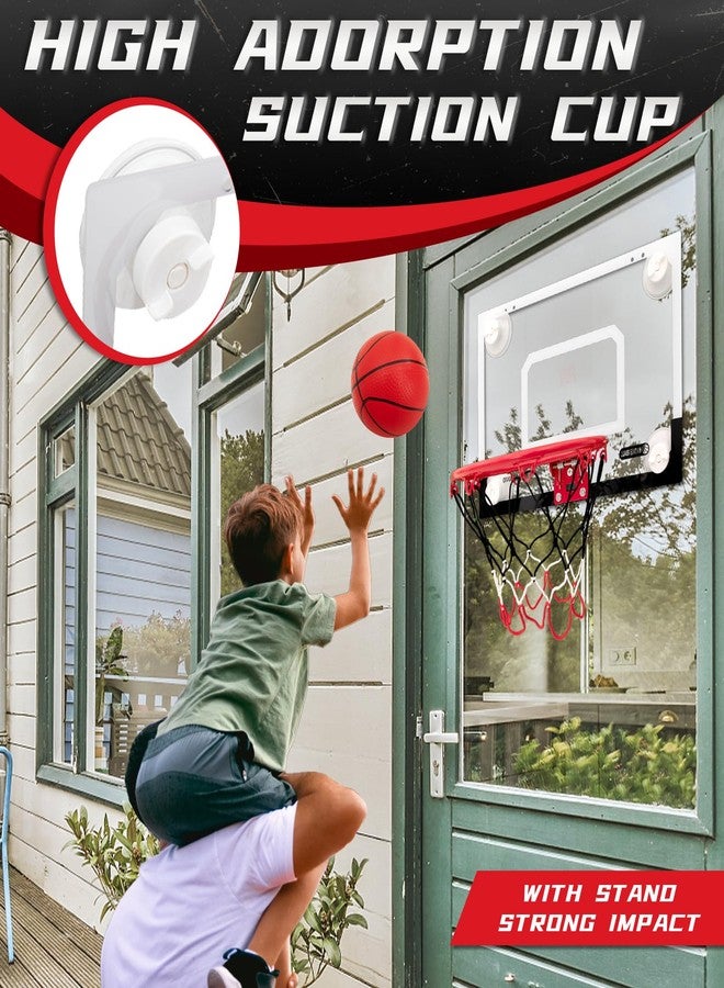 BOHEN Indoor Mini Basketball Hoops with Powerful Suction Cup, Stick to Windows, Wooden Doors, Smooth Walls - Basketball Backboard Toy Indoor Bedroom Office for Kids Teens Adults (Clear No Scorer) - Image 2