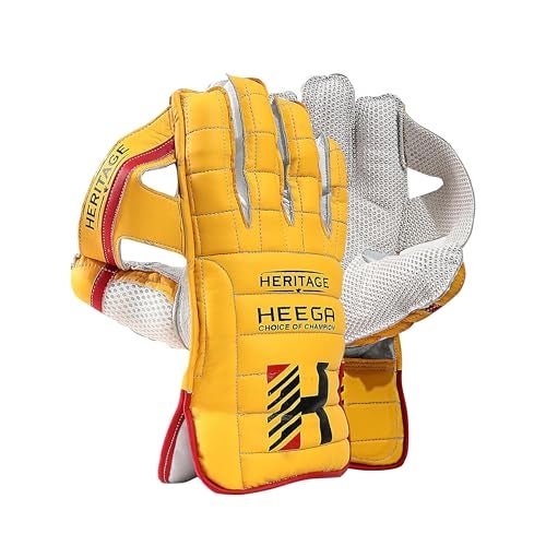 Heega Choice of Champion Heega Heritage Leather Cricket Wicket Keeping Gloves for Professional Players | High-Density Finger Protection, Ergonomic Design for Enhanced Flexibility and Comfort (Yellow) (Men) - Image 1