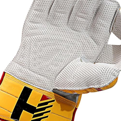 Heega Choice of Champion Heega Heritage Leather Cricket Wicket Keeping Gloves for Professional Players | High-Density Finger Protection, Ergonomic Design for Enhanced Flexibility and Comfort (Yellow) (Men) - Image 4