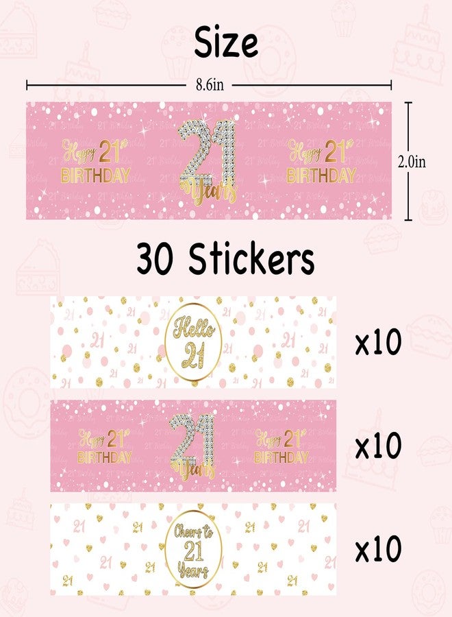 WIDEIDEAL 30Pcs Happy 21st Birthday Water Bottle Labels, Cheers to 21 Years Stickers for Boy and Girl 21st Years Old Party Labels Sign Pink - Image 2